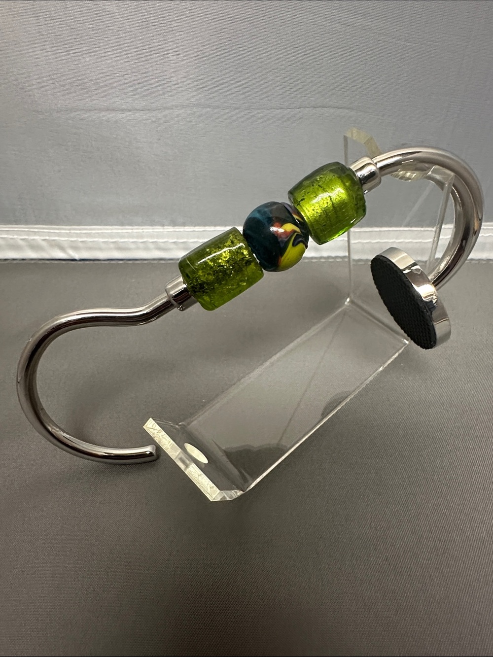 Purse hook - beaded custom made green and blue